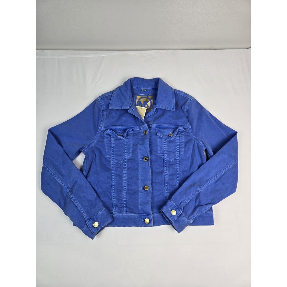 Michael Kors denim jean jacket Oxford Blue NWT sz M Womens gold buttons crop